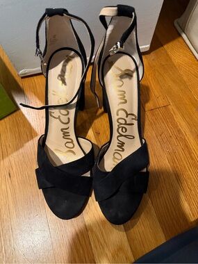 Sam Edelman Black Suede Crisscross Ankle-Strap Heels size 12